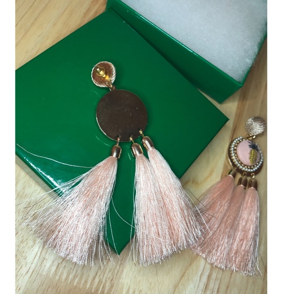 Pink pineapples velvet & tassel maxi earrings NWOT - Picture 4 of 5